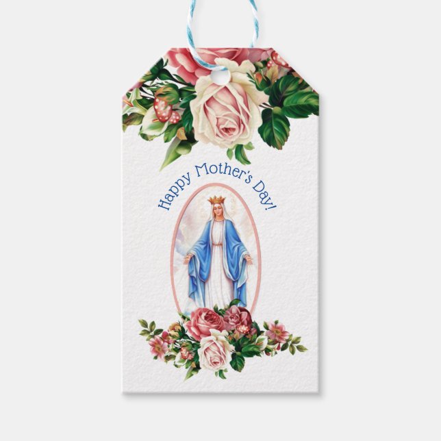 Étiquettes-cadeau Bienheureuse Vierge Marie Roses religieux catholiq (Devant)