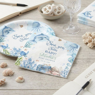 Étiquettes Cadeau Bientôt sur les mers bébé coquillage Baby Shower