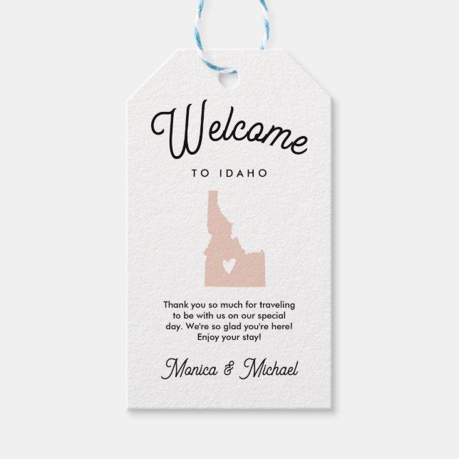 Étiquettes-cadeau Bienvenue à IDAHO Mariage ANY COLOR! ! (Devant)