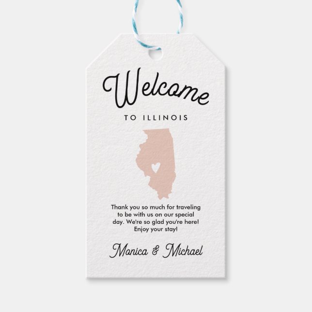 Étiquettes-cadeau Bienvenue à ILLINOIS Mariage N'IMPORTE QUELLE COUL (Devant)
