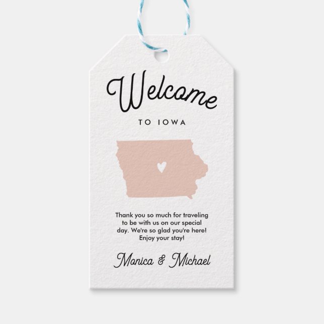 Étiquettes-cadeau Bienvenue à IOWA Mariage N'IMPORTE QUELLE COULEUR  (Devant)
