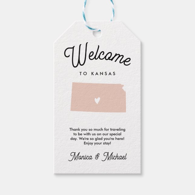 Étiquettes-cadeau Bienvenue à KANSAS Mariage N'IMPORTE QUELLE COULEU (Devant)