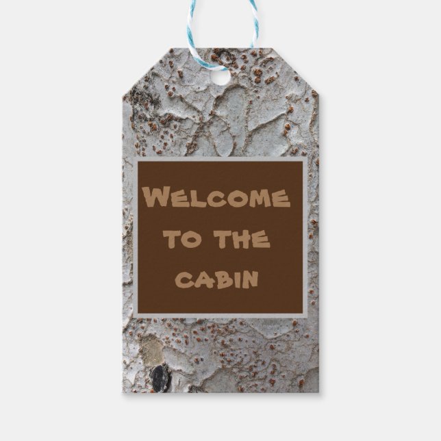 Étiquettes-cadeau Bienvenue au Cabine Tree Bark Rustic House Guest (Devant)