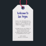 Étiquettes-cadeau Bienvenue au Mariage bleu de Las Vegas Navy<br><div class="desc">Se marier à Las Vegas ? Ces étiquettes d'accueil bleu marine,  noir,  blanc et rouge mariage ajouteraient parfaitement à la corbeille d'accueil de votre hôtel. Personnalisez avec votre propre texte sincère.</div>