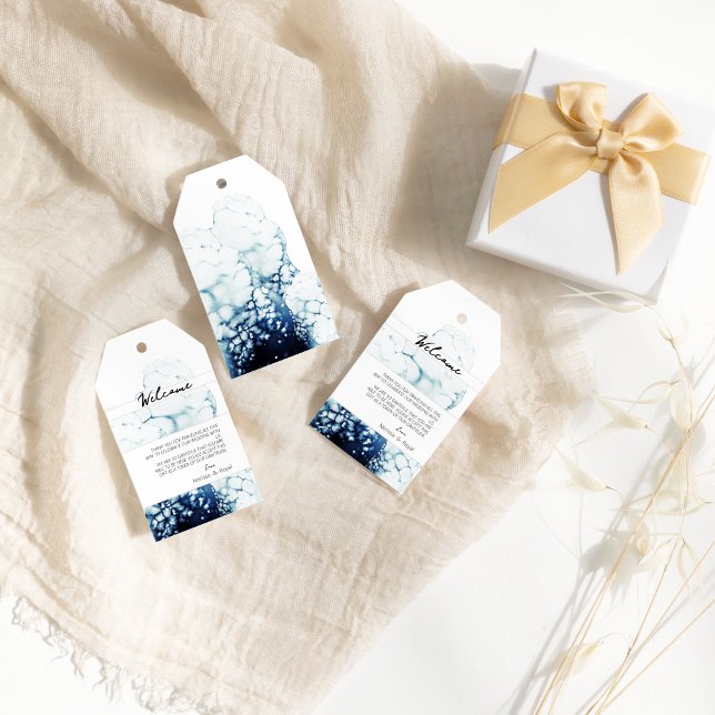 Étiquettes-cadeau Bienvenue de mariage de destination nautique bleu (Créateur téléchargé)