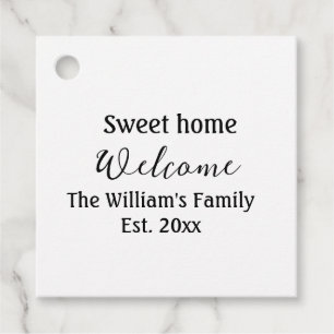 Étiquettes Cadeau Bienvenue douce maison ajouter nom de famille anné