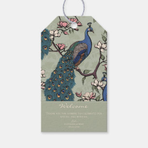 Étiquettes-cadeau Bienvenue Élégant Vert Sauge Floral Paon