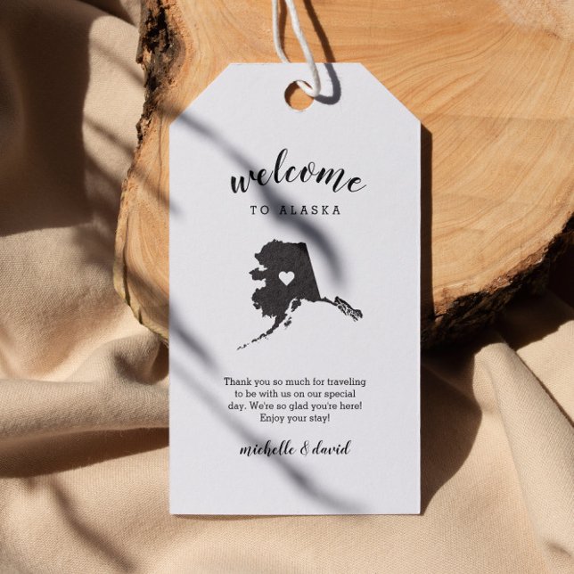 Étiquettes-cadeau Bienvenue en Alaska | Mariage de calligraphie (ALASKA Wedding Welcome Tags: personalized  Destination Weddings  Location, Welcome Note, Names)