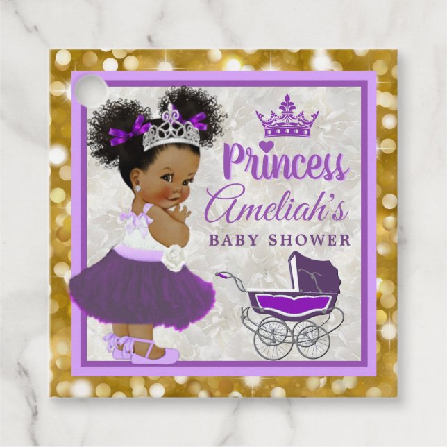 Étiquettes Cadeau Bienvenue Princess Purple & Gold Parties scintilla (Devant)