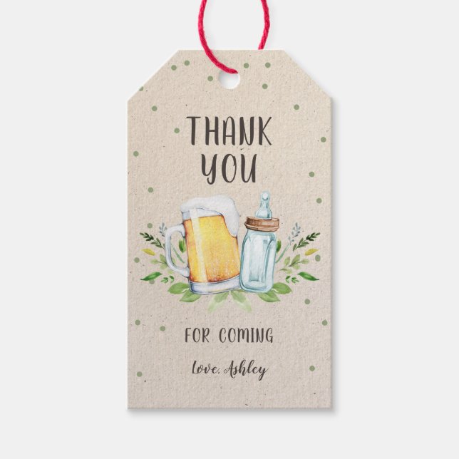 Étiquettes-cadeau Bières et Bouteilles Baby shower Verdure Merci (Devant)
