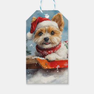Étiquettes-cadeau Biewer Terrier Chien dans la boue Laisser il neige