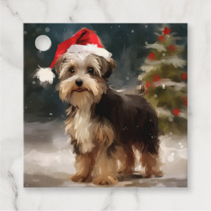 Étiquettes Cadeau Biewer Terrier Chien dans Noël de neige