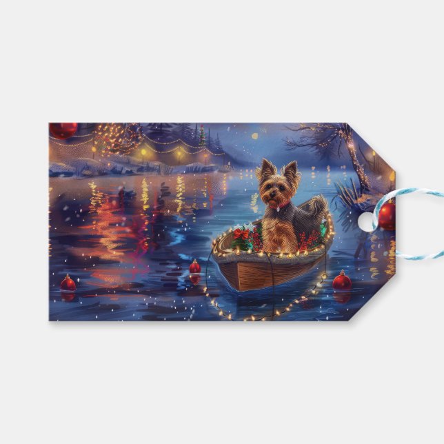 Étiquettes-cadeau Biewer Terrier Noël Festive Voyage (Devant (Horizontal))
