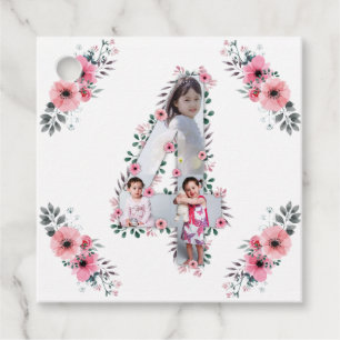 Étiquettes Cadeau Big 4th Birthday Girl Photo Collage Fleur rose