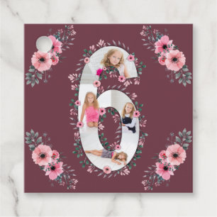 Étiquettes Cadeau Big 6th Birthday Girl Photo Collage Fleur rose