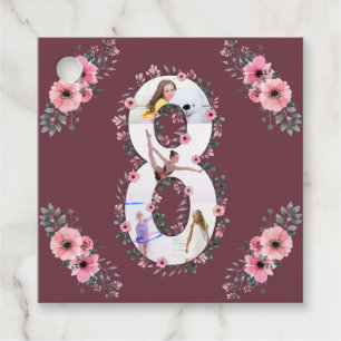 Étiquettes Cadeau Big 8th Birthday Girl Photo Collage Fleur Rose Fa