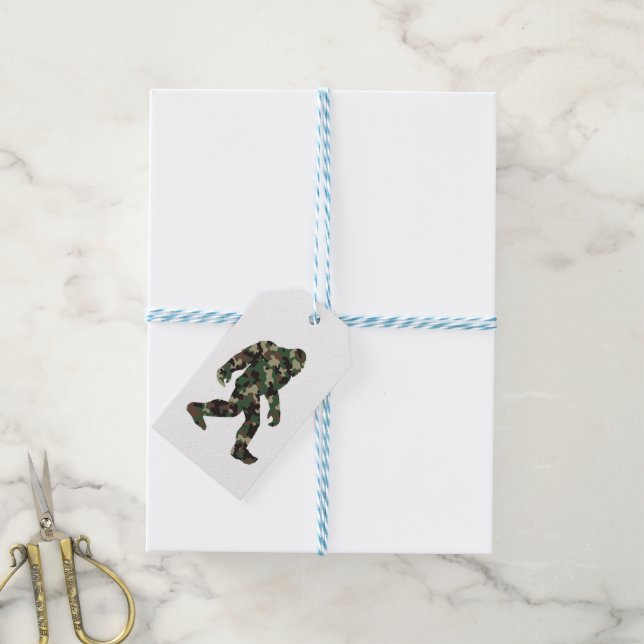 Étiquettes-cadeau Bigfoot Sasquatch Camouflage (Avec de laficelle)