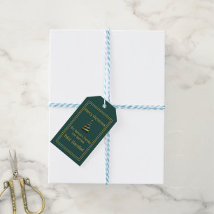 Étiquettes-cadeau Bilingue Feliz Navidad Christma Green et Golden