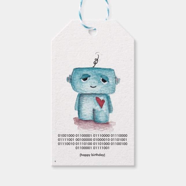 Étiquettes-cadeau Binary Code Joyeux Anniversaire Balise - Robot (Devant)
