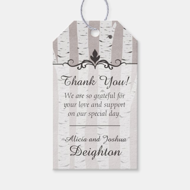 Étiquettes-cadeau Birch Tree Rustic Wood Nature Mariage Merci (Devant)