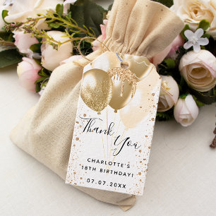 Étiquettes-cadeau Birthday gold white glitter balloon thank you