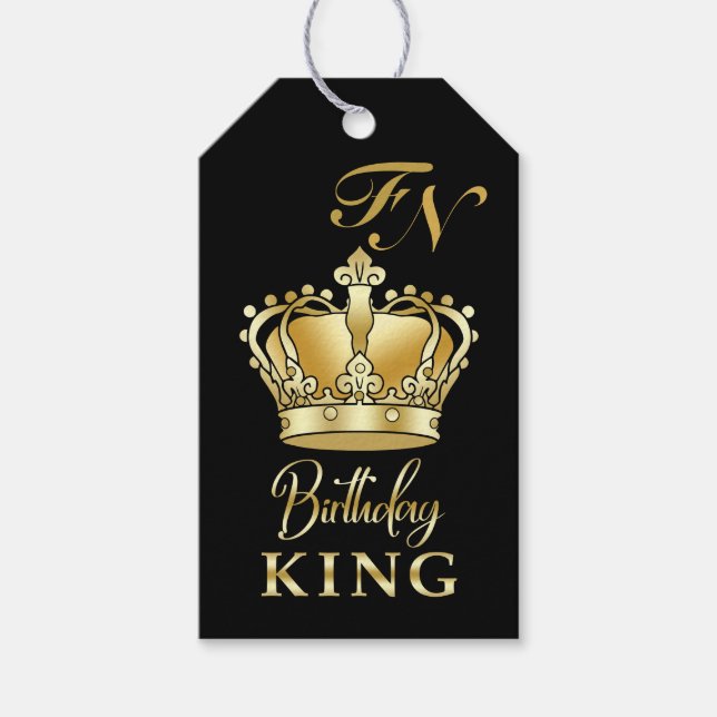Étiquettes-cadeau Birthday King Gold Crown Royal Monogram Luxury (Devant)