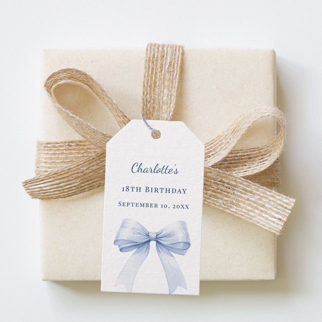 Étiquettes-cadeau Birthday light blue bow DIY write by hand (Créateur téléchargé)