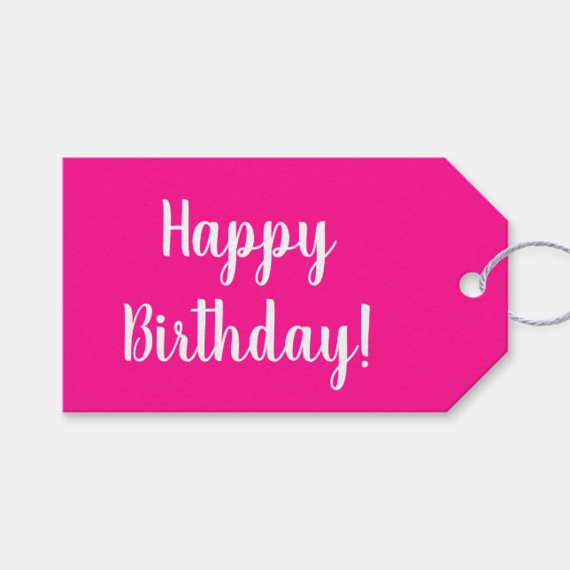Étiquettes-cadeau Birthday Pastel Hot Pink Typography (Devant (Horizontal))
