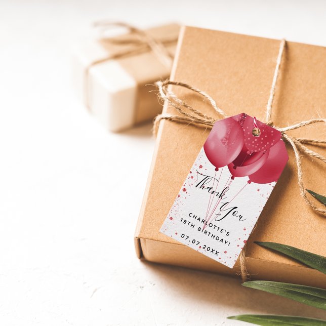 Étiquettes-cadeau Birthday rouge blanc parties scintillant ballons m (Créateur téléchargé)