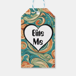 Étiquettes-cadeau Bite Me Funny Heart Tourbillonnant Retro Design
