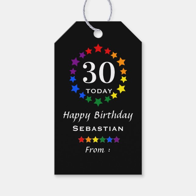 Étiquettes-cadeau Black 30 Aujourd'hui ou n'importe quel âge Pride R (Devant)