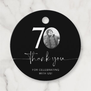 Étiquettes Cadeau Black 70th Birthday Merci Favor Tags