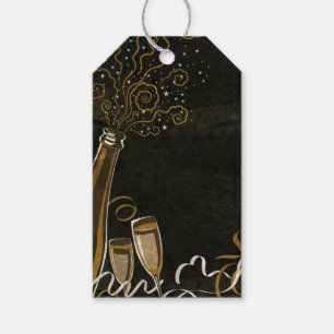 Étiquettes-cadeau Black and Gold Champagne Verre Bouteille Tags