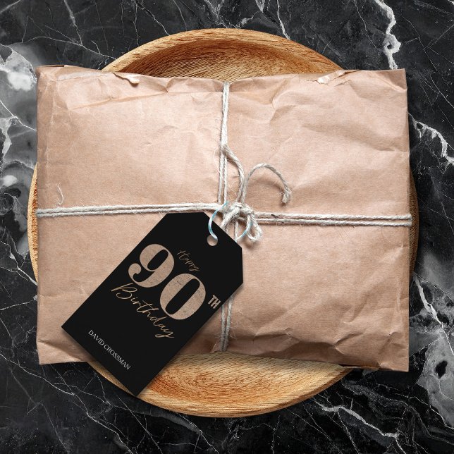 Étiquettes-cadeau Black and Gold Glitter Numeral 90th Birthday  (Créateur téléchargé)