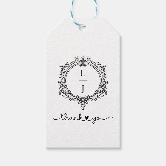 Étiquettes-cadeau black and white foliage Crest wedding invitation (Devant)