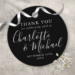 Étiquettes Cadeau Black And White Script Wedding Thank You<br><div class="desc">Featuring signature style names,  this elegant black and white tag can be personalized with your special thank you information in chic lettering. Designed by Thisisnotme©</div>