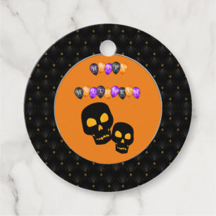 Étiquettes Cadeau Black Boarder Black Skuls Happy Halloween Balloon