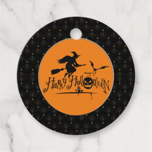 Étiquettes Cadeau Black Boarder Happy Halloween sorcière et chauves-