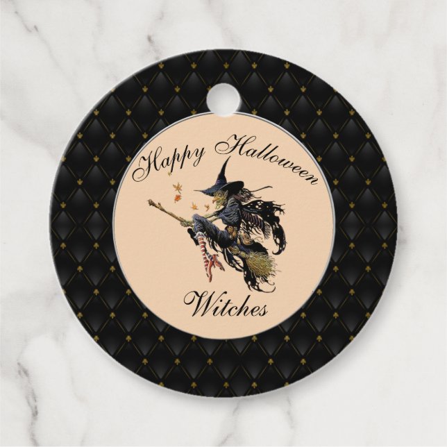 Étiquettes Cadeau Black Boarder Heureux Halloween sorcières (Devant)