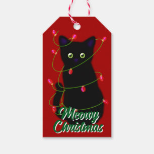 Étiquettes-cadeau Black cat Meowy Noël scintillants