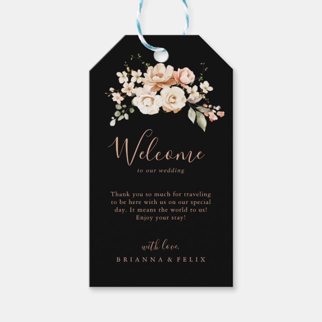 Étiquettes-cadeau Black Forme Royal Floral Mariage Bienvenue (Devant)