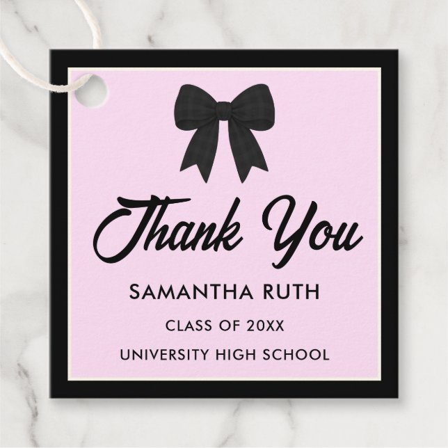 Étiquettes Cadeau Black Gingham Bow Graduation Party (Devant)