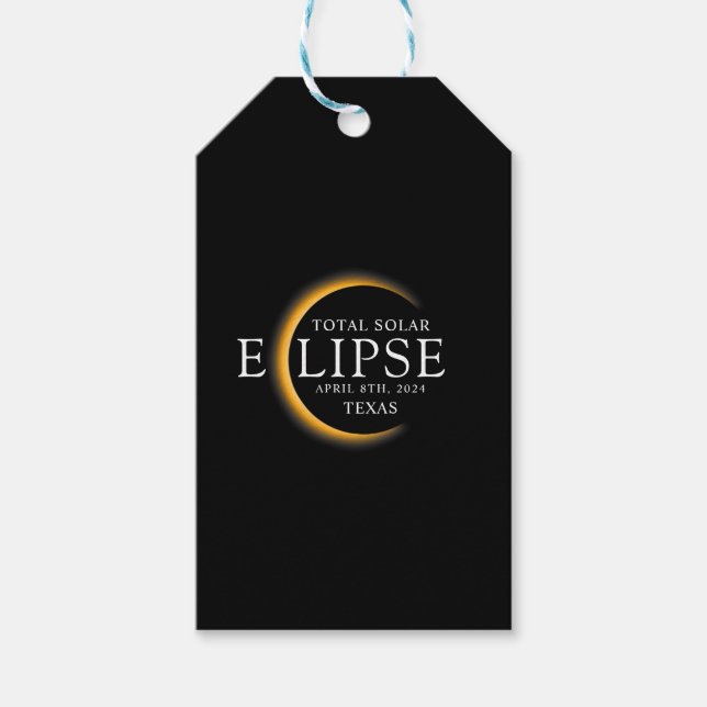 Étiquettes-cadeau Black & Gold 2024 Texas Total Solar Eclipse (Devant)