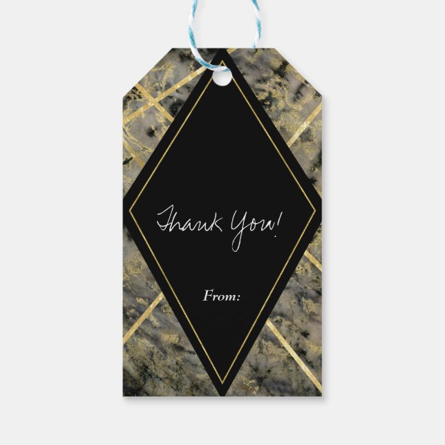 Étiquettes-cadeau Black & Gold Marble Glam Party Favoriser (Dos)