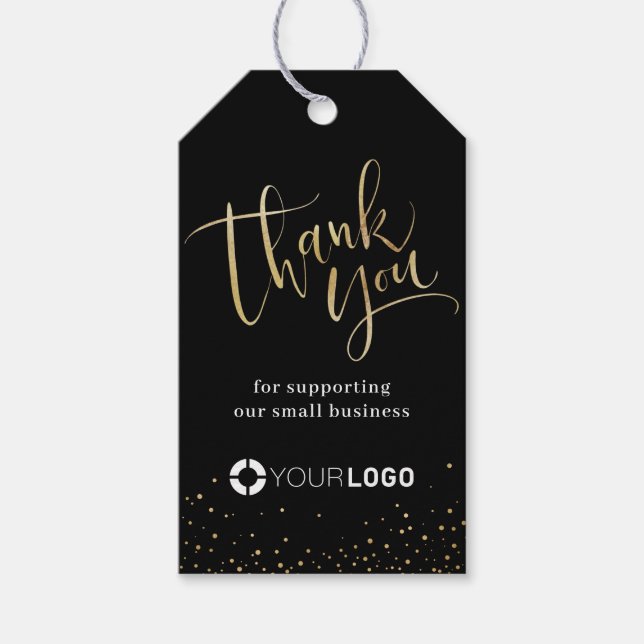 Étiquettes-cadeau Black & Gold Modern calligraphie entreprise merci (Devant)