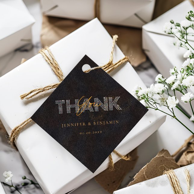 Étiquettes Cadeau Black Gold Sparkler Merci Mariage personnalisé (Créateur téléchargé)
