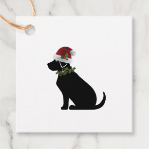 Étiquettes Cadeau Black Lab Chien Noël Santa Hat Holly Fun moderne