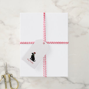Étiquettes-cadeau Black Lab Joyeux Noël Santa Hat Holly Moderne