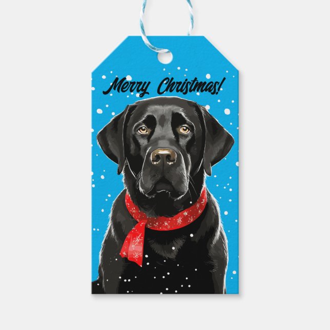 Étiquettes-cadeau Black Lab Merry Christmas Labrador Retriever (Devant)