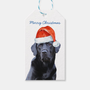 Étiquettes-cadeau Black Labrador Christmas Holiday Cute Père Noël Ch